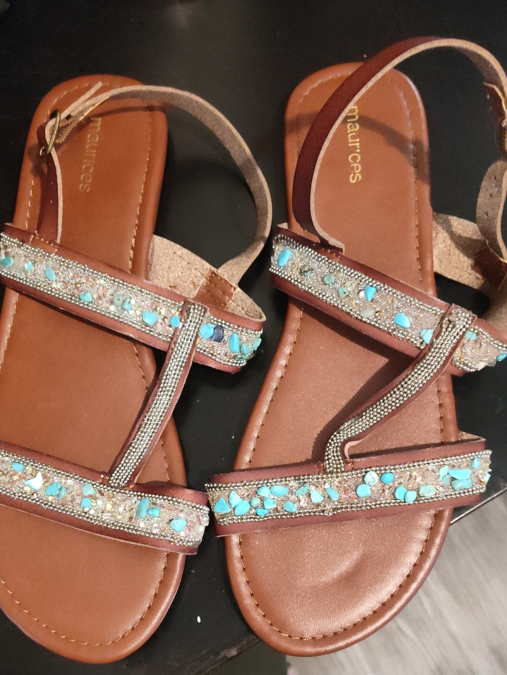 Maurices Brown Sandals with Turquoise Accents